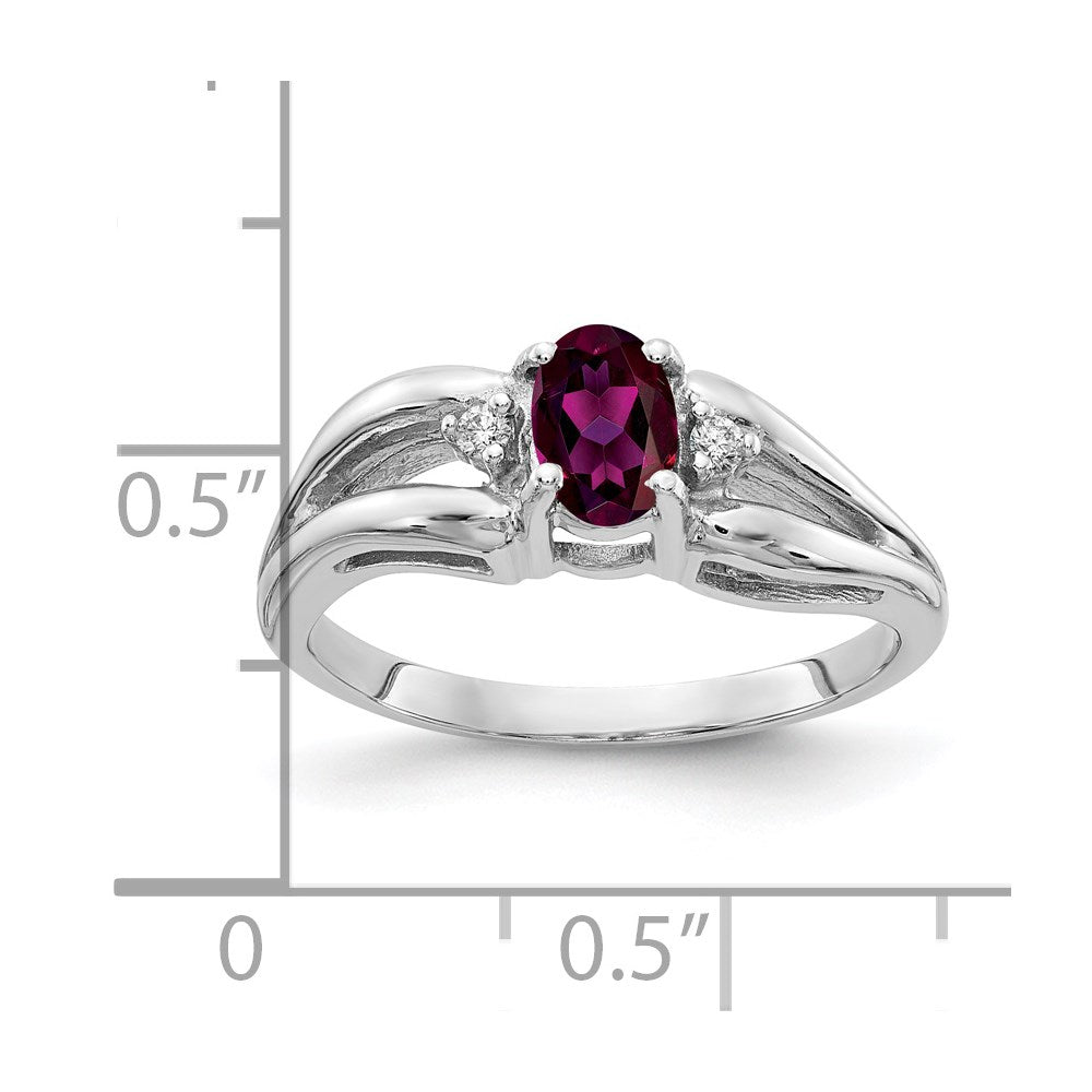 Solid 14k White Gold 6x4mm Oval Rhodolite Simulated Garnet AA CZ Ring