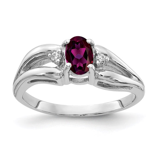 Solid 14k White Gold 6x4mm Oval Rhodolite Simulated Garnet A CZ Ring