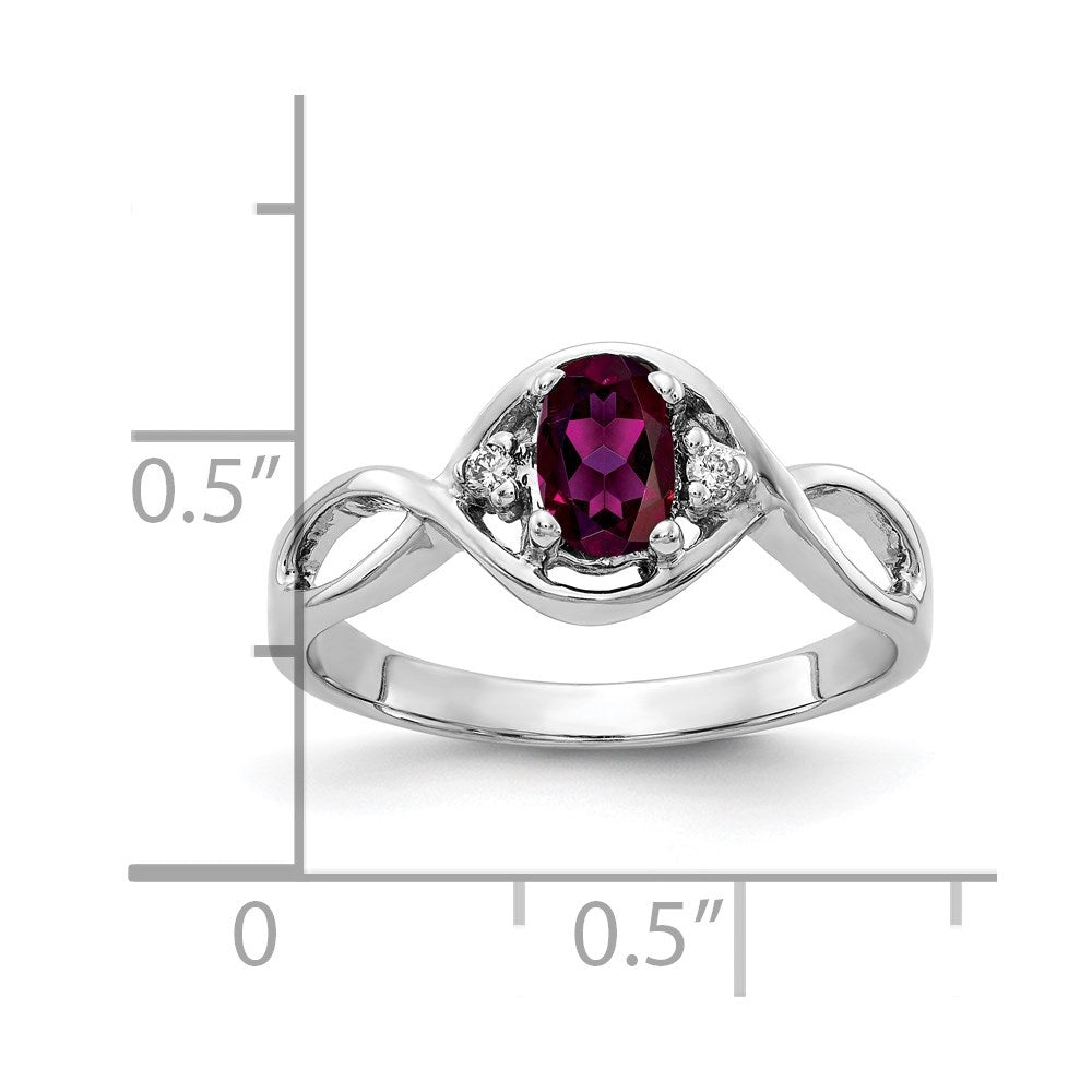 Solid 14k White Gold 6x4mm Oval Rhodolite Simulated Garnet A CZ Ring