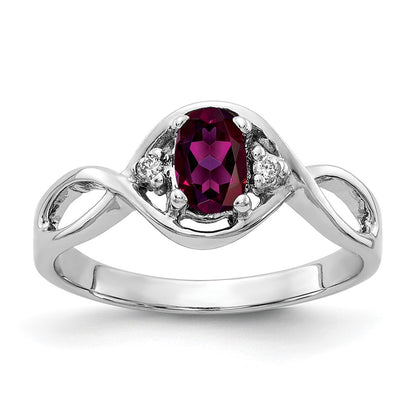 Solid 14k White Gold 6x4mm Oval Rhodolite Simulated Garnet A CZ Ring