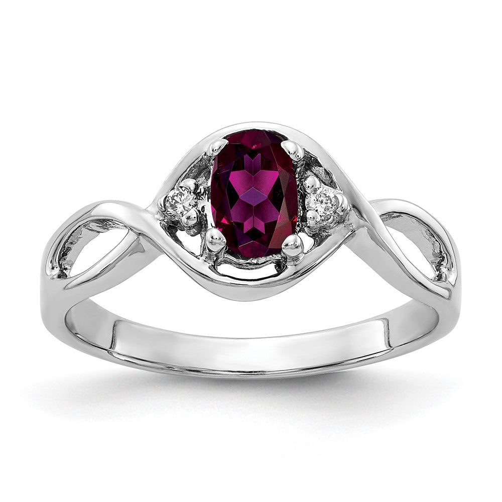 Solid 14k White Gold 6x4mm Oval Rhodolite Simulated Garnet AA CZ Ring
