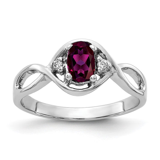 Solid 14k White Gold 6x4mm Oval Rhodolite Simulated Garnet VS CZ Ring