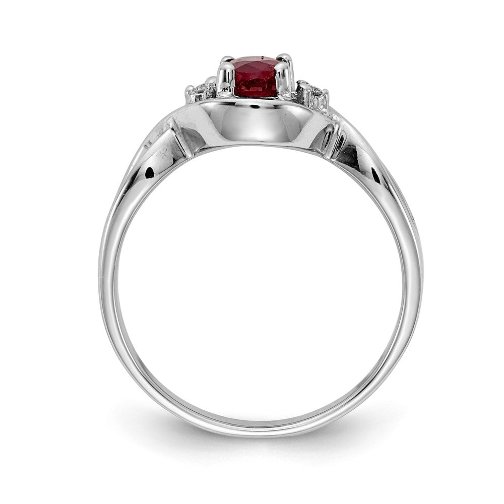 Solid 14k White Gold 6x4mm Oval Simulated Ruby AAA CZ Ring