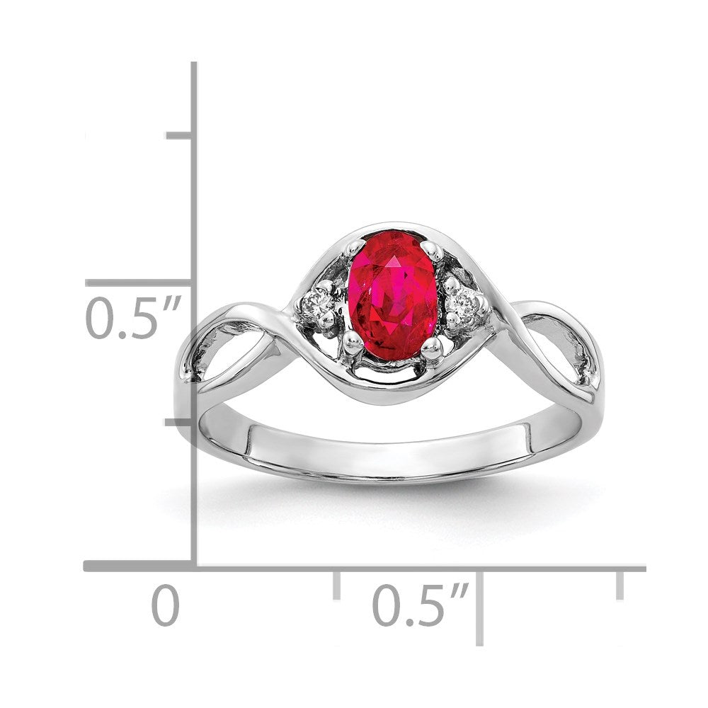 Solid 14k White Gold 6x4mm Oval Simulated Ruby AAA CZ Ring