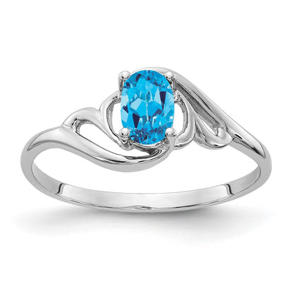 14k White Gold 6x4mm Oval Blue Topaz ring