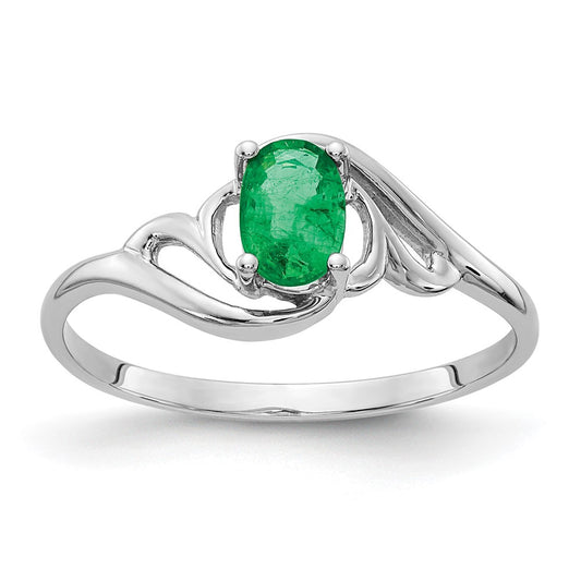 Solid 14k White Gold Simulated Emerald Ring