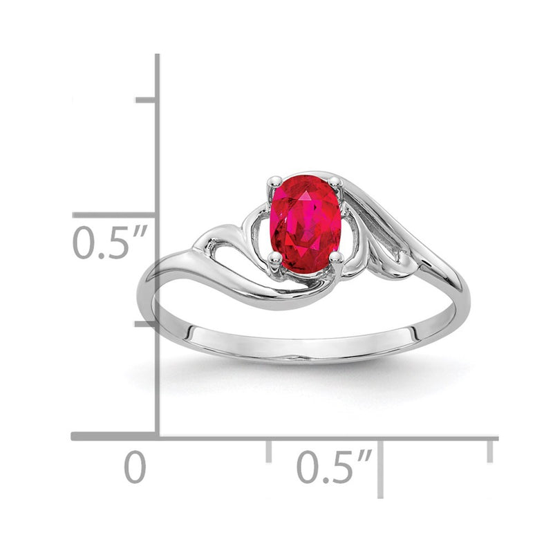 Solid 14k White Gold 6x4mm Oval Simulated Ruby Ring