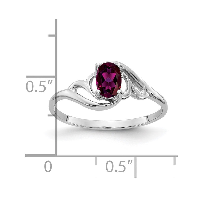 Solid 14k White Gold 6x4mm Oval Rhodolite Simulated Garnet Ring