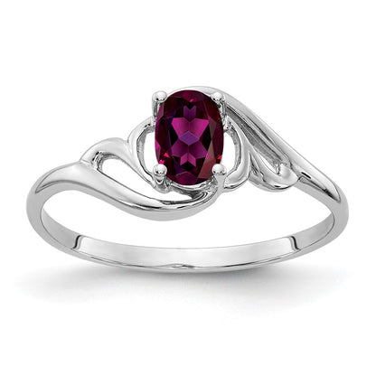 Solid 14k White Gold 6x4mm Oval Rhodolite Simulated Garnet Ring