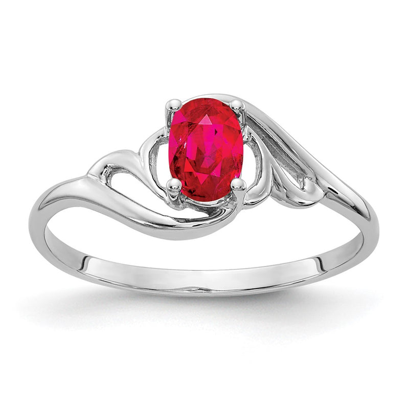 Solid 14k White Gold 6x4mm Oval Simulated Ruby Ring