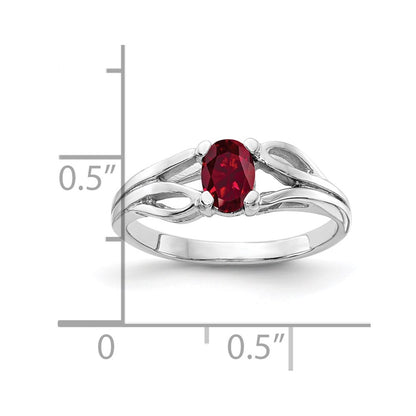 Solid 14k White Gold 6x4mm Oval Created Simulated Ruby Ring