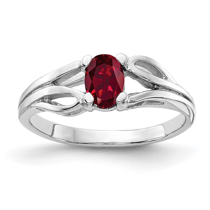 Solid 14k White Gold 6x4mm Oval Created Simulated Ruby Ring