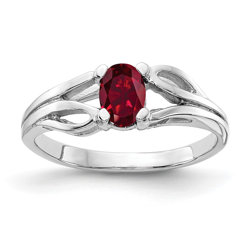 Solid 14k White Gold 6x4mm Oval Created Simulated Ruby Ring