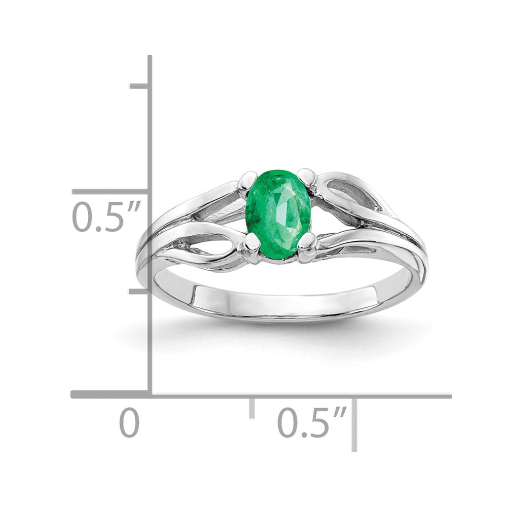 Solid 14k White Gold 6x4mm Oval Simulated Emerald Ring