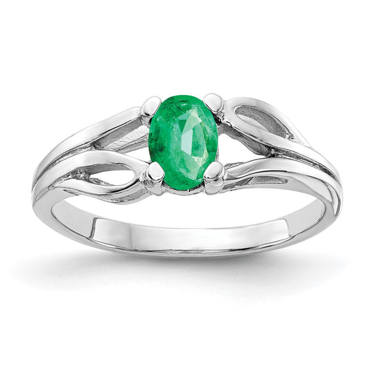 Solid 14k White Gold 6x4mm Oval Simulated Emerald Ring