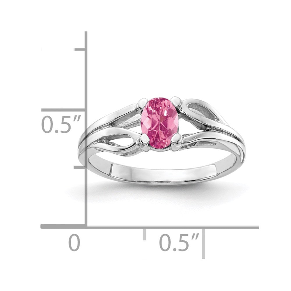 Solid 14k White Gold 6x4mm Oval Simulated Pink Tourmaline Ring