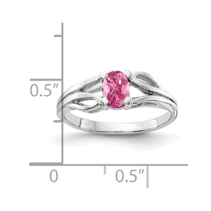 Solid 14k White Gold 6x4mm Oval Simulated Pink Tourmaline Ring