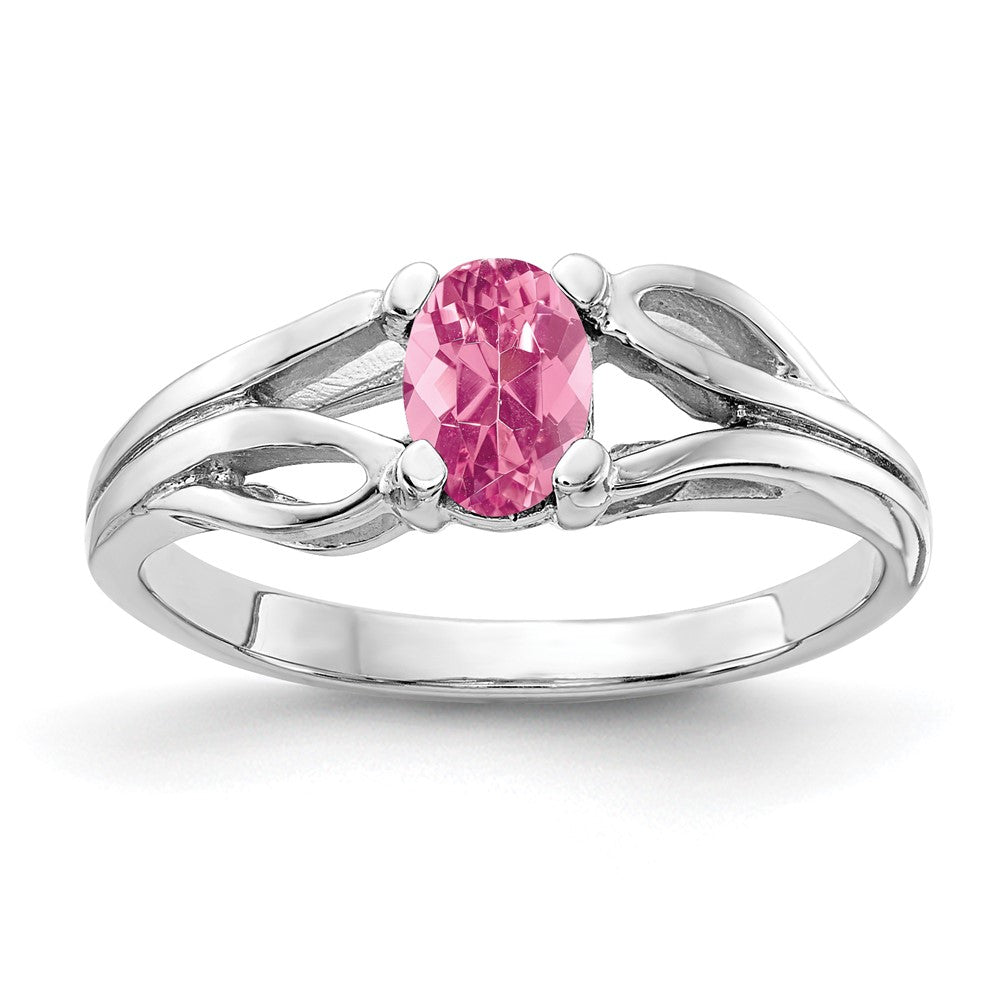 Solid 14k White Gold 6x4mm Oval Simulated Pink Tourmaline Ring
