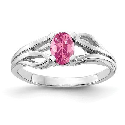 Solid 14k White Gold 6x4mm Oval Simulated Pink Tourmaline Ring