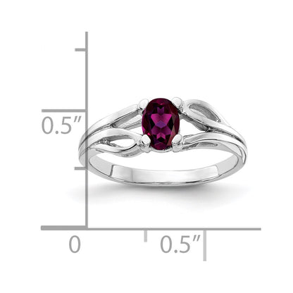 Solid 14k White Gold 6x4mm Oval Rhodolite Simulated Garnet Ring