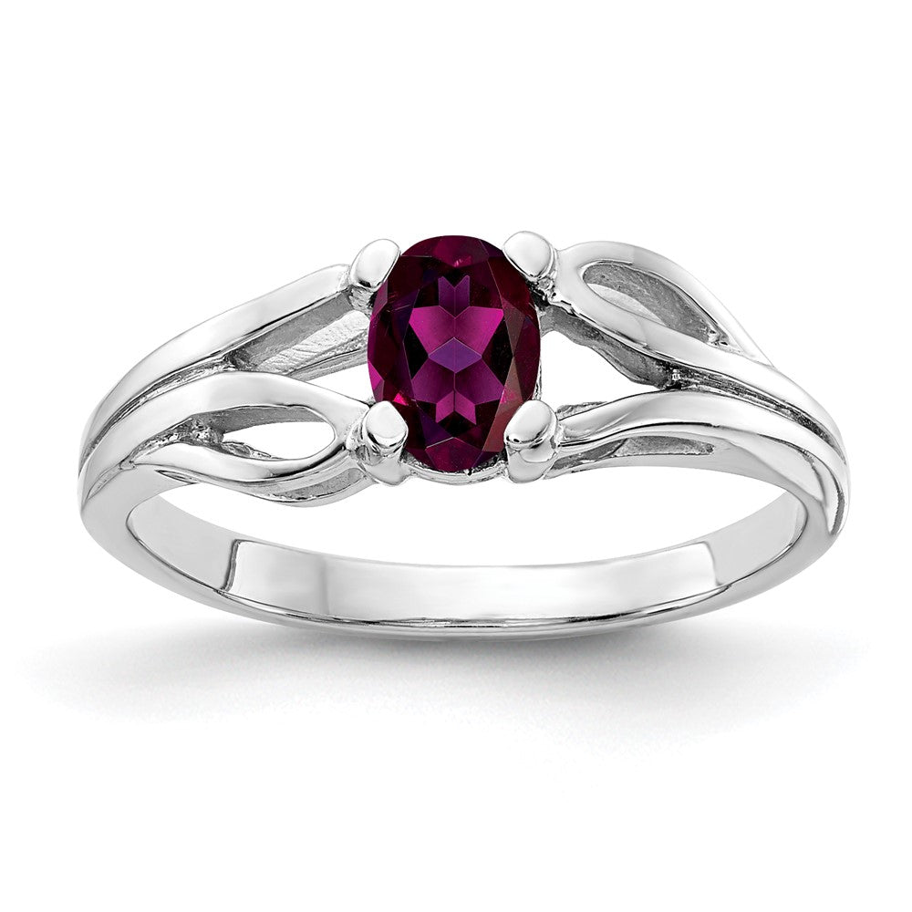 Solid 14k White Gold 6x4mm Oval Rhodolite Simulated Garnet Ring