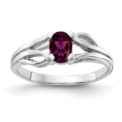Solid 14k White Gold 6x4mm Oval Rhodolite Simulated Garnet Ring