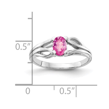 Solid 14k White Gold 6x4mm Oval PinK Simulated Sapphire Ring