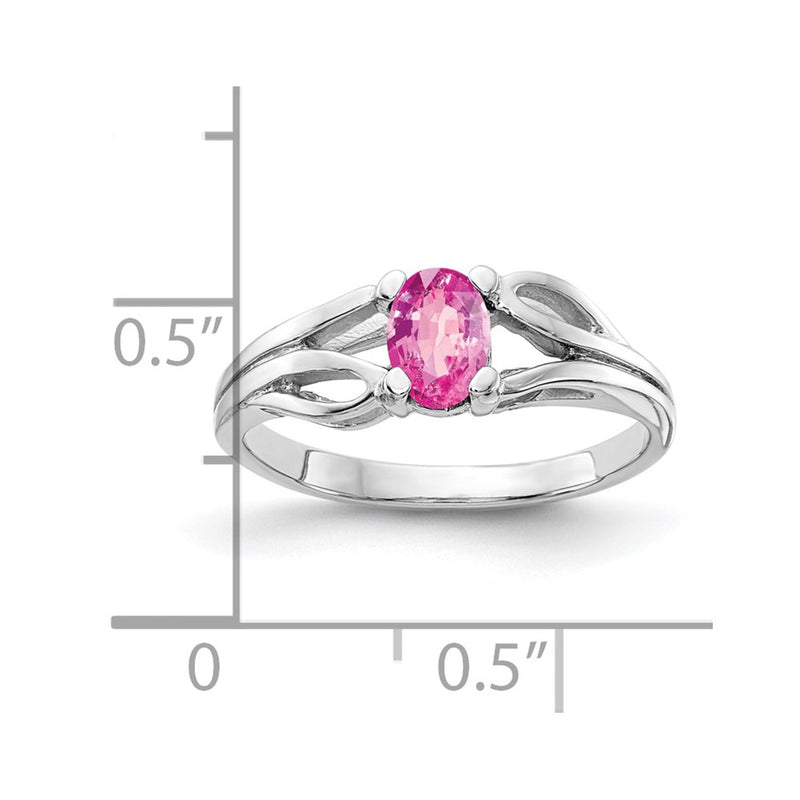 Solid 14k White Gold 6x4mm Oval PinK Simulated Sapphire Ring