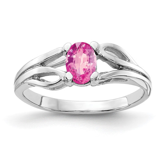 Solid 14k White Gold 6x4mm Oval PinK Simulated Sapphire Ring