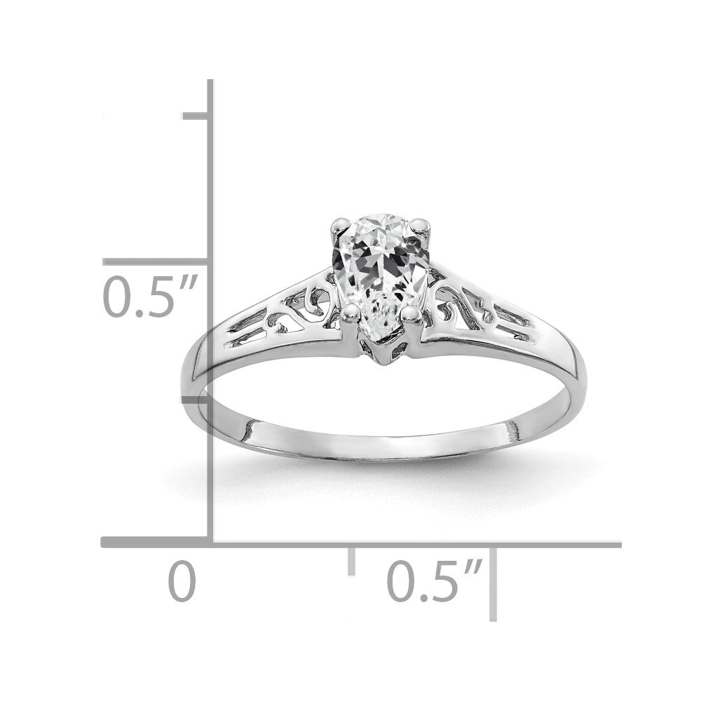 14k White Gold 6x4mm Pear Cubic Zirconia ring