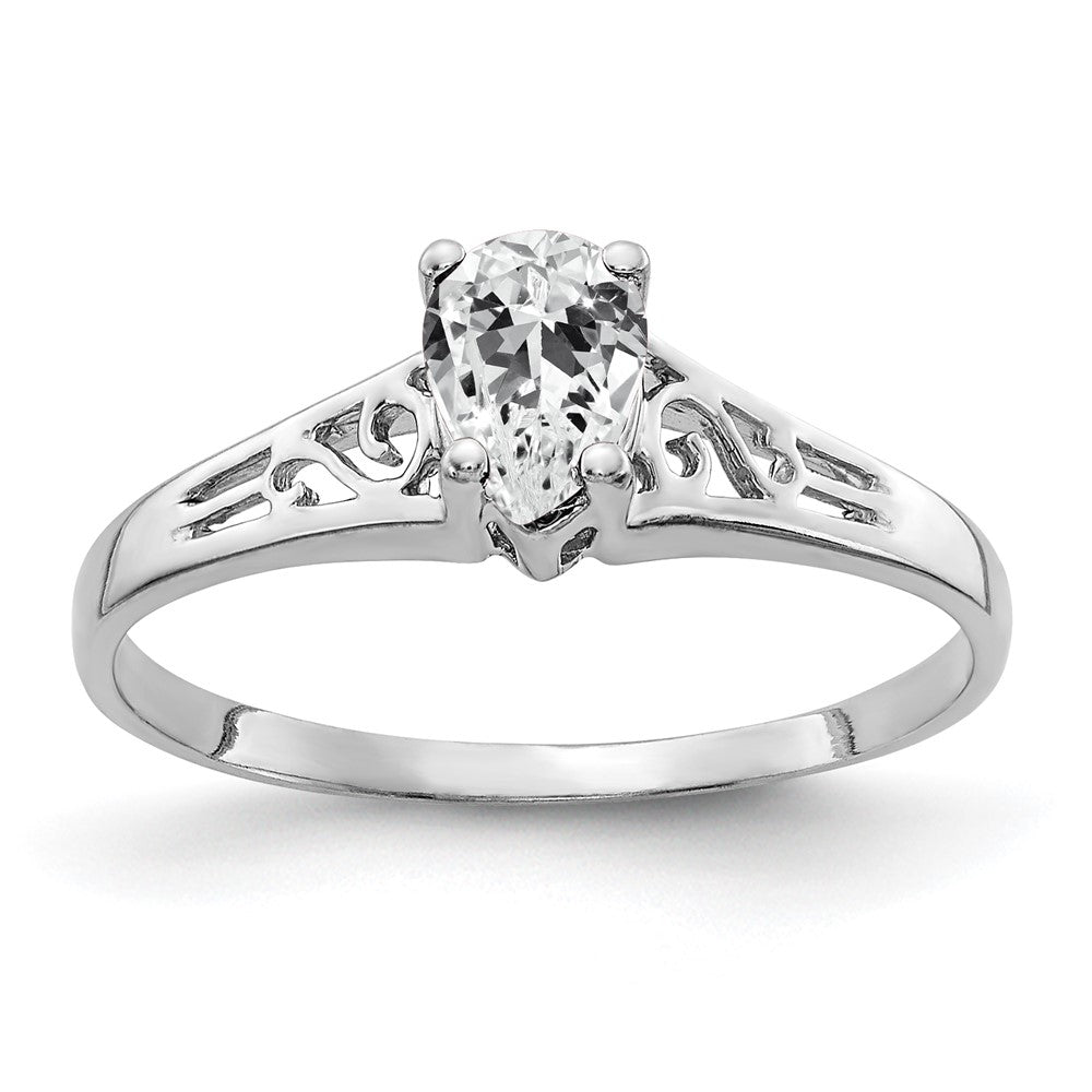 14k White Gold 6x4mm Pear Cubic Zirconia ring