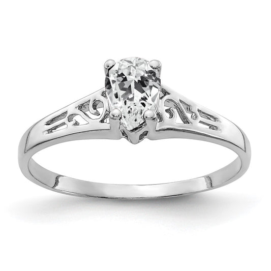 14k White Gold 6x4mm Pear Cubic Zirconia ring