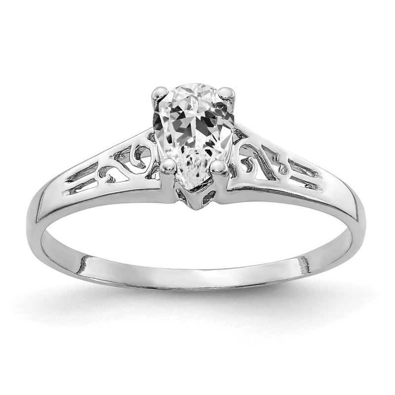 14k White Gold 6x4mm Pear Cubic Zirconia ring