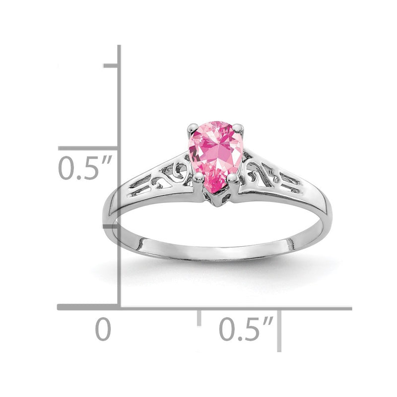 Solid 14k White Gold 6x4mm Pear Simulated Pink Tourmaline Ring