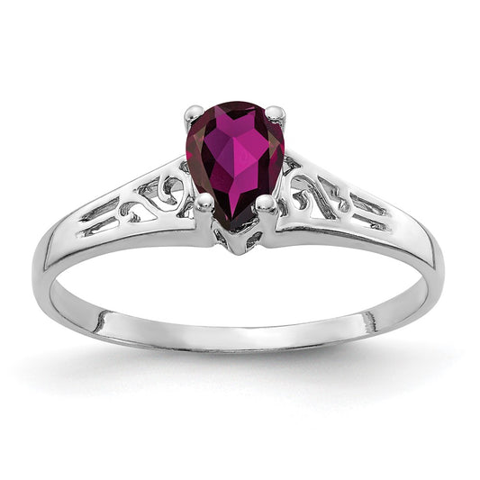 Solid 14k White Gold 6x4mm Pear Rhodolite Simulated Garnet Ring