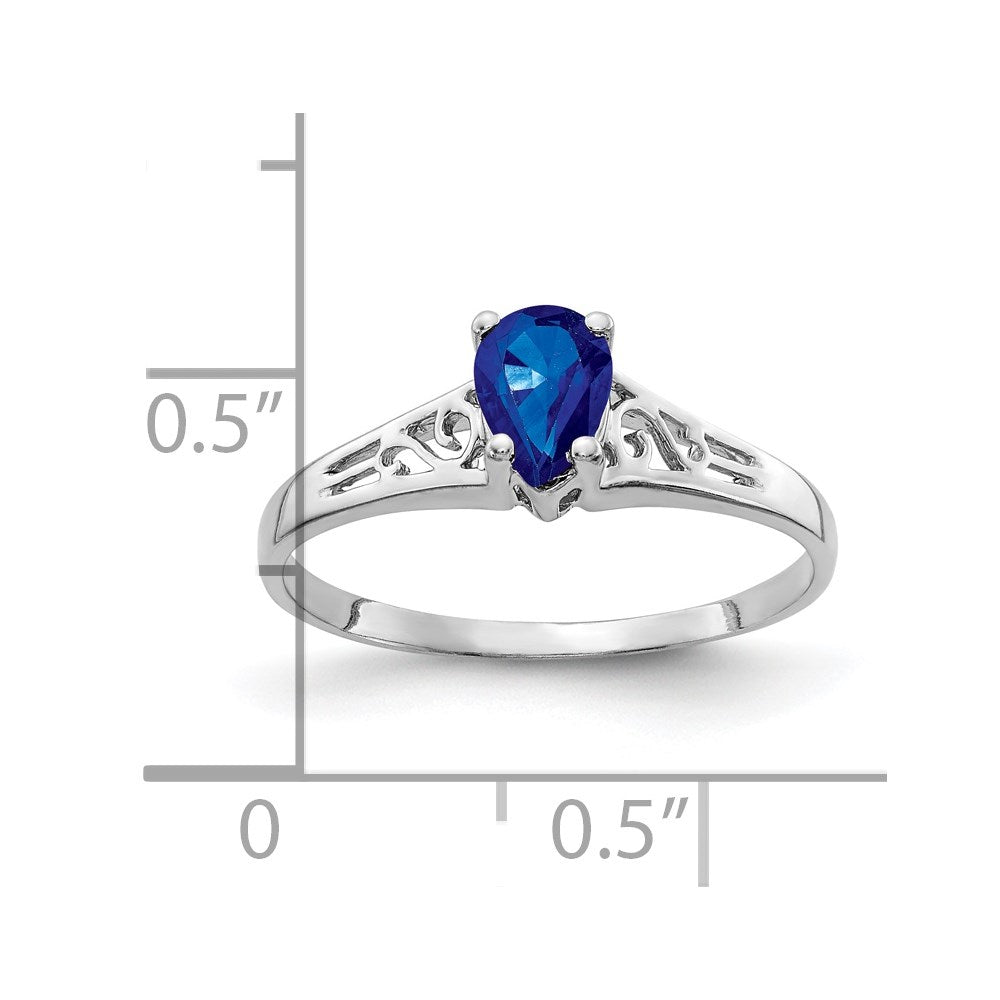 Solid 14k White Gold 6x4mm Pear Simulated Sapphire Ring