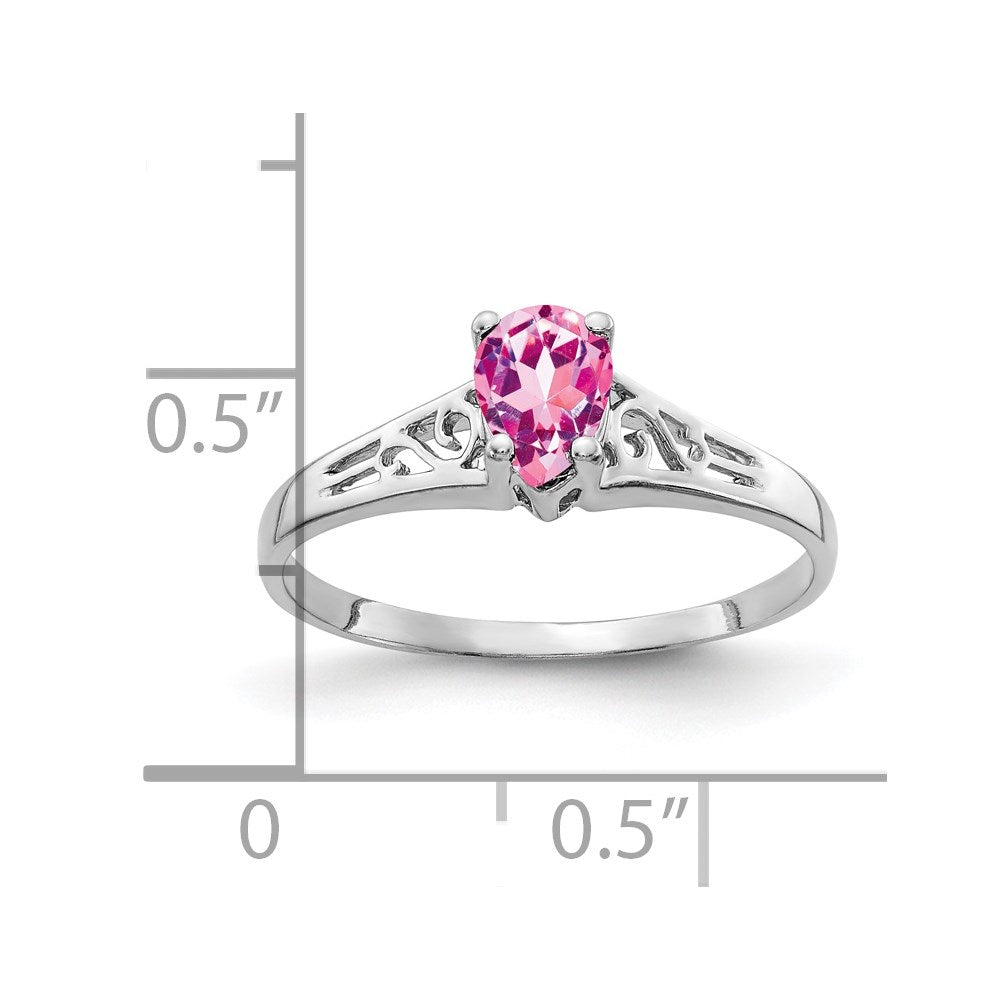 Solid 14k White Gold 6x4mm Pear PinK Simulated Sapphire Ring