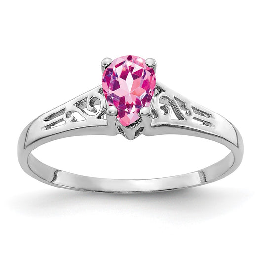 Solid 14k White Gold 6x4mm Pear PinK Simulated Sapphire Ring