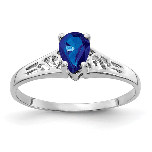 Solid 14k White Gold 6x4mm Pear Simulated Sapphire Ring