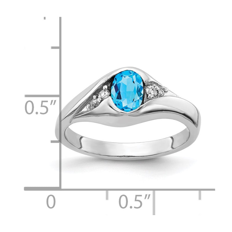14k White Gold 6x4mm Oval Blue Topaz Checker AA Real Diamond ring