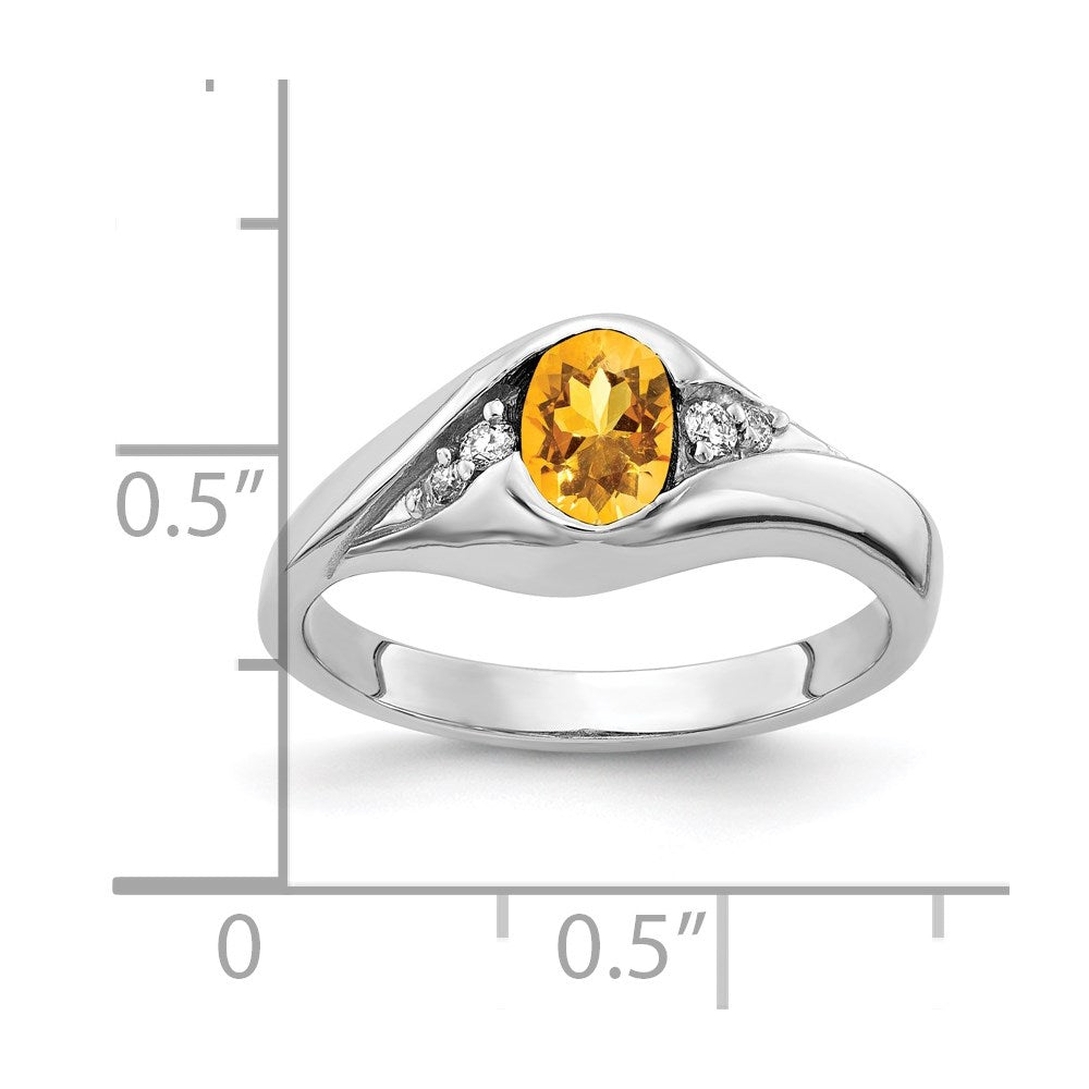 14k White Gold 6x4mm Oval Citrine VS Real Diamond ring