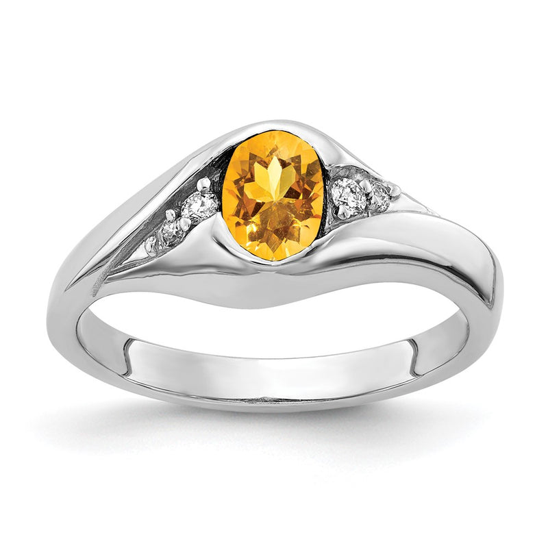 14k White Gold 6x4mm Oval Citrine AAA Real Diamond ring