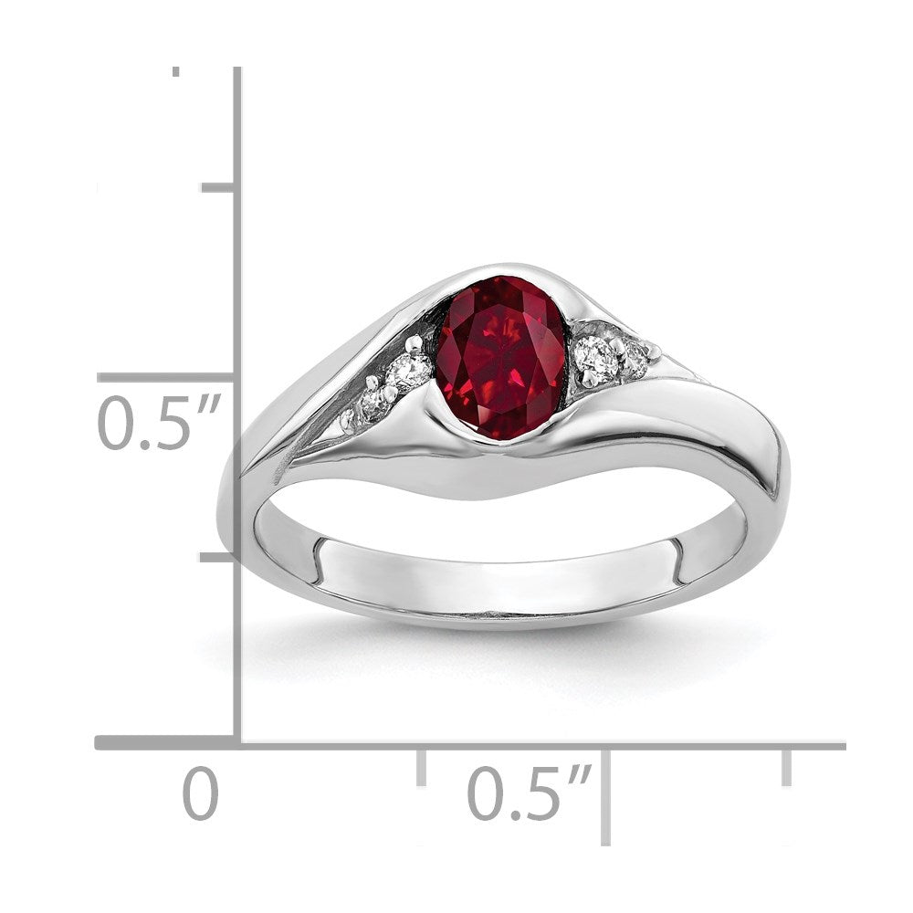 14k White Gold 6x4mm Oval Created Ruby VS Real Diamond ring