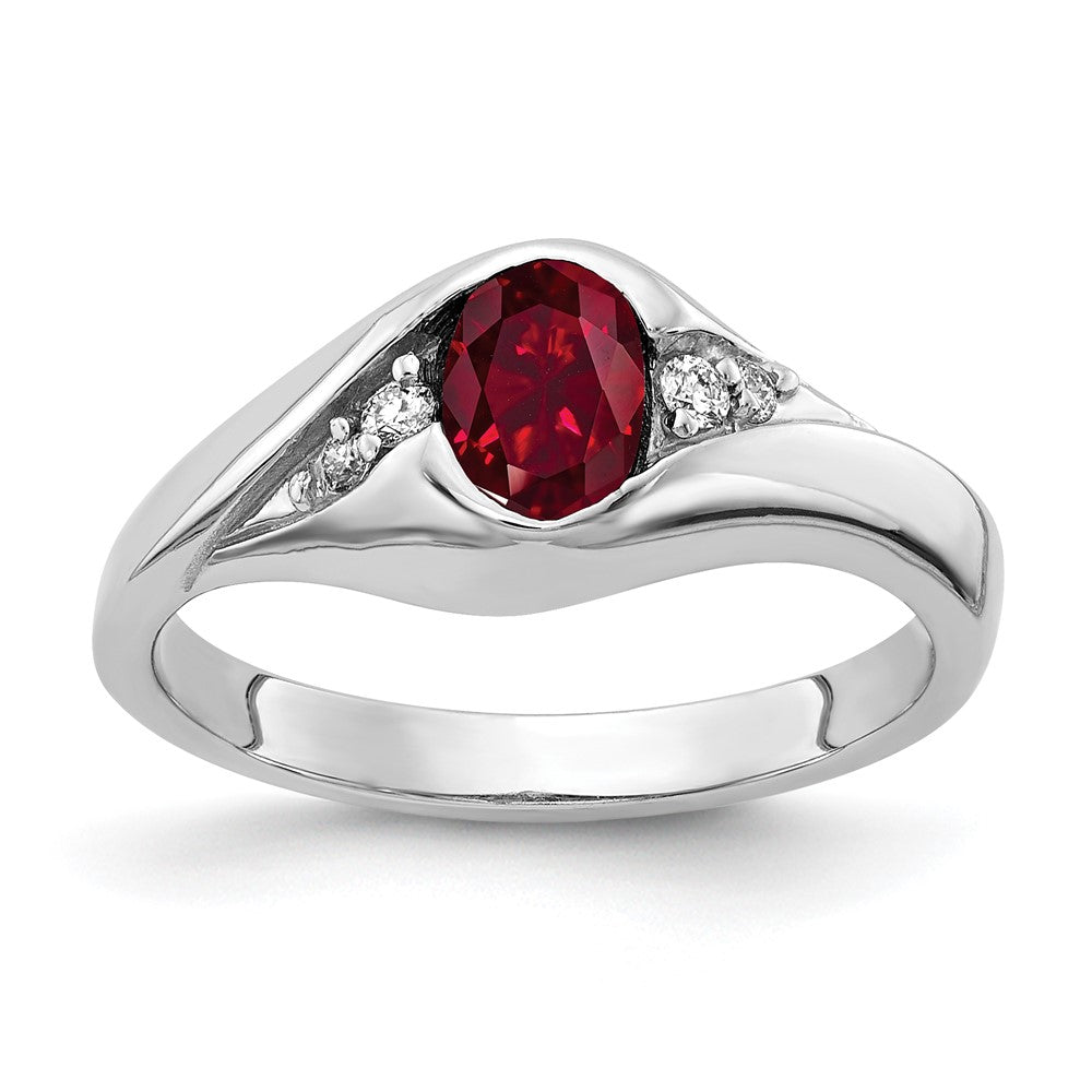 14k White Gold 6x4mm Oval Created Ruby A Real Diamond ring