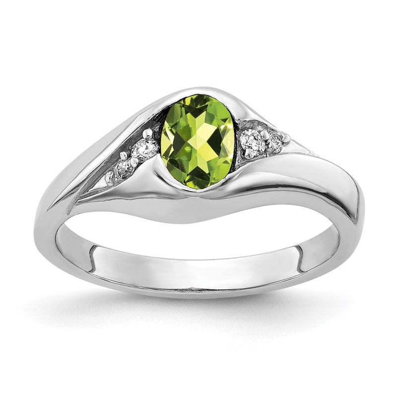 14k White Gold 6x4mm Oval Peridot Checker AA Real Diamond ring