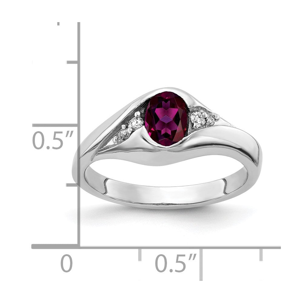 Solid 14k White Gold 6x4mm Oval Rhodolite Simulated Garnet AA CZ Ring
