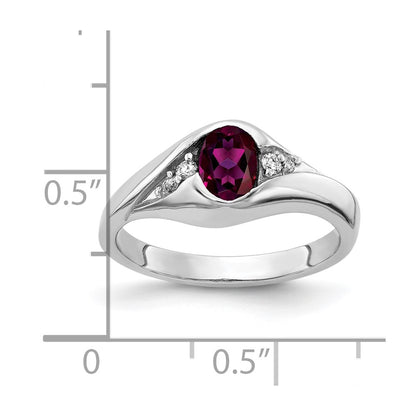 Solid 14k White Gold 6x4mm Oval Rhodolite Simulated Garnet AA CZ Ring