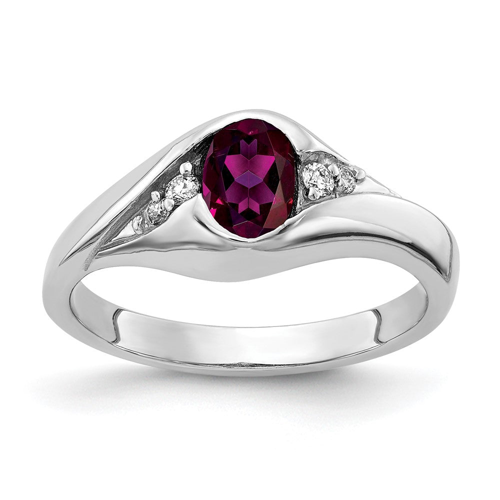 Solid 14k White Gold 6x4mm Oval Rhodolite Simulated Garnet VS CZ Ring