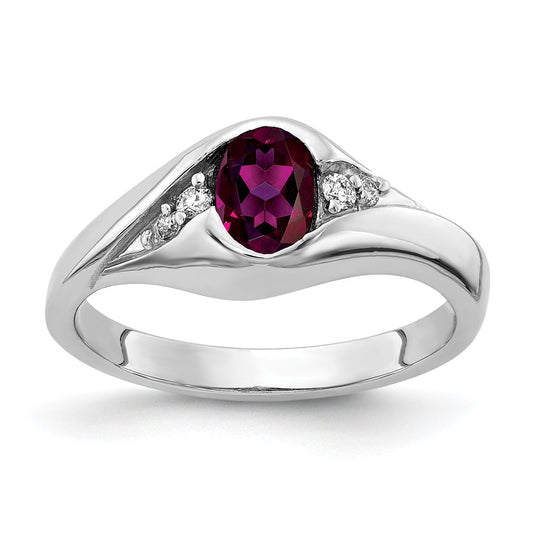Solid 14k White Gold 6x4mm Oval Rhodolite Simulated Garnet AAA CZ Ring