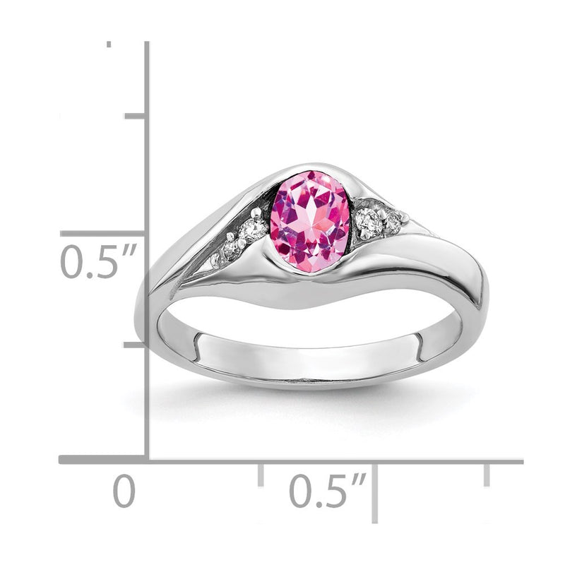 14k White Gold 6x4mm Oval Pink Sapphire AA Real Diamond ring